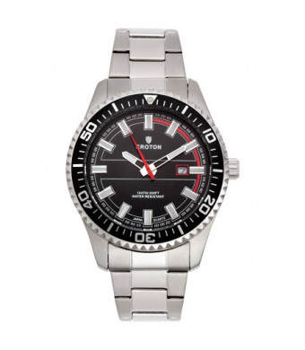 Croton Men's "Aquamatic" Silvertone Stainless Black Dial Quartz Watch