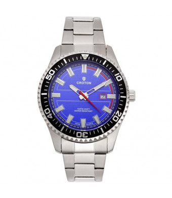 Croton Men's "Aquamatic" Silvertone Stainless Blue Dial Quartz Watch