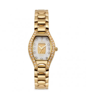 Croton Ladies Goldtone Quartz Watch with 12 Diamond Markers & Crystal Bezel