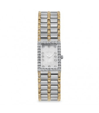 Croton Ladies Rectangular Two Tone Quartz Watch with Mother of Pearl Dial & Diamond Markers