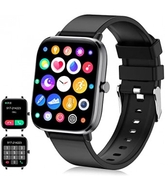 Smart Watch (Answer/Make Calls), Smartwatch Fitness Tracker 1.69" Bluetooth Call Watch with Blood Pressure Heart Rate SpO2 Sleep Monitor Step Counter for Android iOS Phones Women Men , Black