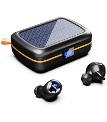 ABFOCE True Wireless Earbuds, TWS Bluetooth 5.1 Headphone, 160H Playtime, IPX6 Waterproof, with Solar Charging Case and USB-C Fast Charge, Hi-Fi Stereo Sound Earphone for Sport/Work