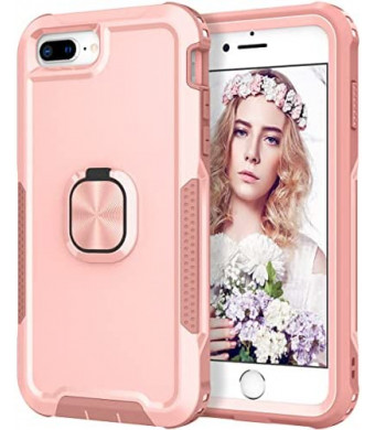 S_Star for iPhone 8 Plus Case, iPhone 7 Plus Case, Rugged Shockproof Heavy Duty Soft TPU Rubber Bumper Hybrid Protective Case [with Ring Stand] for iPhone 8 Plus/7 Plus/6s Plus/6 Plus - Pink