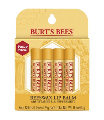 Burt's Bees 100% Natural Moisturizing Lip Balm, Beeswax, 4 ct in Blister Box