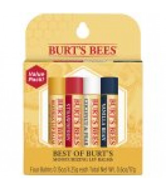 Burt's Bees 100% Natural Moisturizing Lip Balm, Multict - Original Beeswax, Strawberry, Coconut & Pear and Vanilla Bean with Beeswax & Fruit Extracts - 4 Tubes