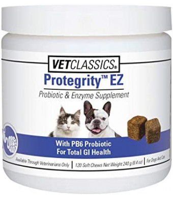 Vet Classics Protegrity EZ Probiotic Health Supplements for Dogs, Cats – Dog Digestive Support, Pet Gastrointestinal Health, Cat Stomach, Intestinal Balance – Pet Enzymes – 120 Soft Chews