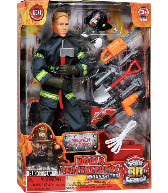 Click N' Play Search And Rescue Firefighter 12" Inch Action Figure Play set With Accessories