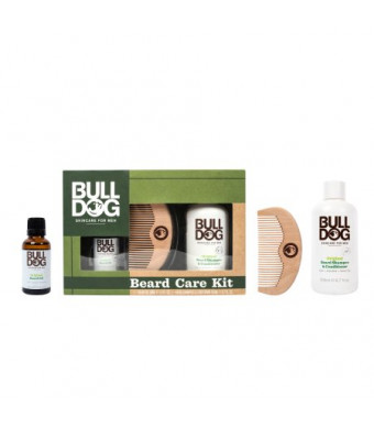 Bulldog Beard Care Grooming Kit for Men, Includes 1 Original Beard Shampoo and Conditioner (6.7 fl.oz.), 1 Original Beard Oil (1.0 fl.oz.), and 1 Specialty Bulldog Wood Beard Comb