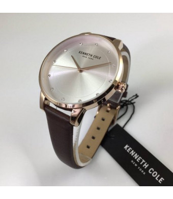 Women's Kenneth Cole Rose Gold Brown Leather Crystallized Watch KC50044002
