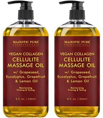 MAJESTIC PURE Cellulite Massage Oil - with Vegan Collagen & Stem Cells, Unique Blend of Massage Essential Oils - Anti Cellulite Oil Improves Skin Tightening and Firming, 2 x 8 fl oz