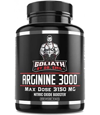 Dr. Emil L-Arginine (3150mg) Highest Capsule Dose - Nitric Oxide Supplement for Muscle Growth, Vascularity, Endurance and Heart Health (AAKG and HCL) - 90 L-Arginine Tablets