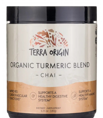 Terra Origin Organic Turmeric Blend Powder, Chai Flavor - 6.35 oz (180 Grams)