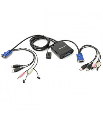 2PORT USB CABLE KVM SWITCH W/ AUDIO & MIC W/BUILT-IN BONDED CABLE