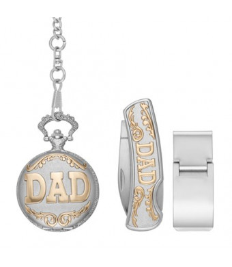 Men's "Dad" Pocket Watch Gift Set with Money Clip and Multi-Tool