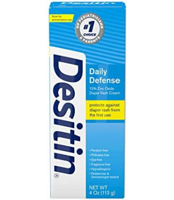 Desitin Daily Defense Baby Cream with Zinc Oxide to Treat, Relieve & Prevent Diaper Rash, Hypoallergenic, Dye, Phthalate & Paraben-Free, 4 Oz