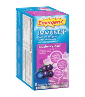 Emergen-C Immune+ W/ Vitamin D Blueberry-Acai 30ct Dietary Supplement Drink Mix With Vitamin D, 1000mg Vitamin C, 0.31 Ounce Packets