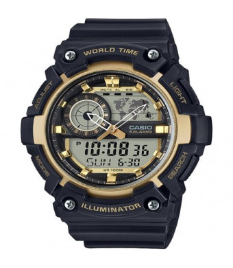 Casio Men's Analog-Digital World Time Watch, Black/Gold