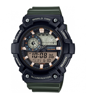 Casio Men's Analog-Digital World Time Watch, Green Resin Strap - AEQ200W-3AV