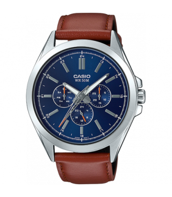 Casio Men's MTPSW300L-2AV Classic Multi-Hand Watch, Brown Leather Strap