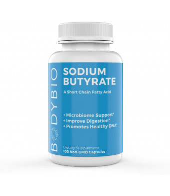 BodyBio/E-Lyte - Sodium Butyrate, - Supports Healthy Digestion, Gut & Microbiome - Increases Leptin Production for Appetite Control - No Fillers or Additives - 100 caps