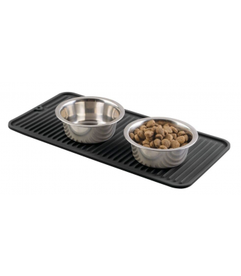mDesign Premium Quality Square Pet Food and Water Bowl Feeding Mat for Dogs and Puppies - Waterproof Non-Slip Durable Silicone Placemat - Food Safe, Non-Toxic - Medium - Black