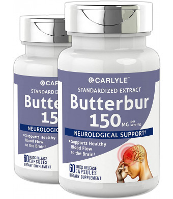 Carlyle Butterbur Extract Standardized 150 mg 120 Capsules – Migraine Headache Formula – Non-GMO, Gluten Free, PA Free