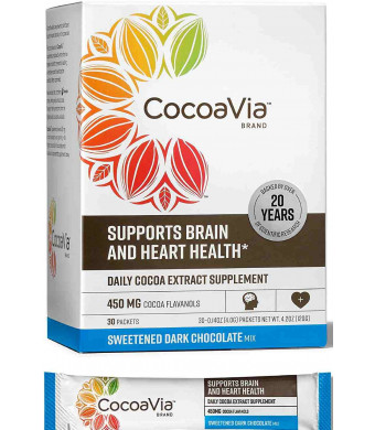 CocoaVia Heart & Brain Supplement, Dark Chocolate Flavor 30 Packets, 1 Per Serving - 450mg