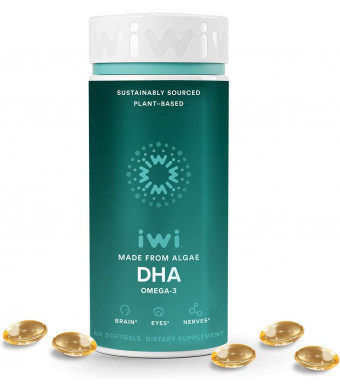 IWI Omega-3 Oil DHA - Doctor Recommended Algae Oil Soft Gel Capsules - 30 Day Supply -(Packaging May Vary)  Better Absorption, 100% Vegan, Non GMO - Healthier Than Fish Oil - Supports Brain, Cognitive and Visual Health.