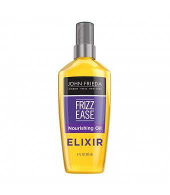 John Frieda Frizz Ease Nourishing Elixir Oil, Travel Size Heat Protectant Oil, Healthy Moisture for Unmanageable Hair, Heat Protectant, 3 Ounces, Infused with Argan Oil