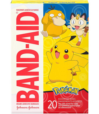 Band-Aid Brand Adhesive Bandages for Minor Cuts and Scrapes, Wound Care Featuring Pokmon Characters for Kids, Assorted Sizes 20 ct (Packaging May Vary)