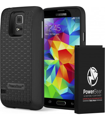 PowerBear Samsung Galaxy S5 [Extended Series] - 7800mAh Extended Battery with Bare Black Back Lid Cover - Compatible with i9600, G900T (T-Mobile), G9