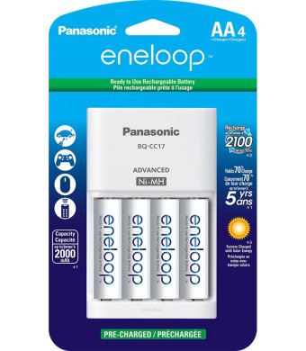 Panasonic Advanced Individual Cell Battery Charger with eneloop AA New 2100 Cycle Rechargeable Batteries, 4 Pack, White
