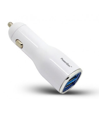 PowerGen 2.4Amps / 12W Dual USB Car charger Designed for Apple and Android Devices - White