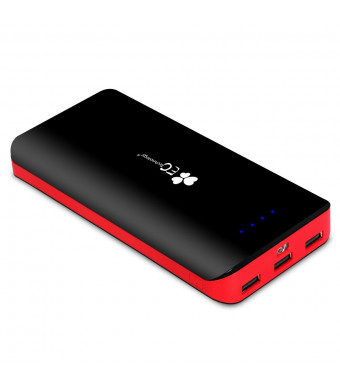 EC Technology 2nd Gen Deluxe 22400mAh Ultra High Capacity 3 USB Output External Battery With 3-modes LED Flashlight Portable Power Bank Charger For i