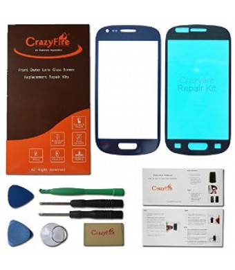 CrazyFire US Stock Free Shipping Pebble Blue Outer Lens Glass Screen Replacement Repair Kit For Samsung Galaxy S3 MINI I8190+Adhesive+Tools+CrazyFire