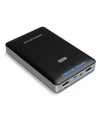 RAVPower Portable Charger Deluxe 13000mAh External Battery Pack Power Bank with iSmart Technology (3rd Gen, 4.5A Output, Dual USB, Apple 30pin and Li