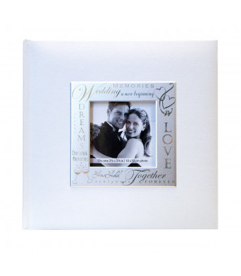 MCS MBI 846616 9 by 9-Inch Fabric Expressions with Frame Front 200 Pocket Album in White in Wedding Theme