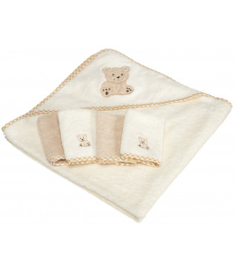 Spasilk 100% Cotton Hooded Terry Bath Towel with 4 Washcloths, Beige