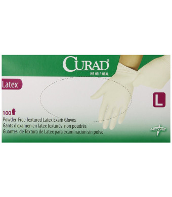 Curad Powder-Free Latex Exam Gloves, Large, 100 Count