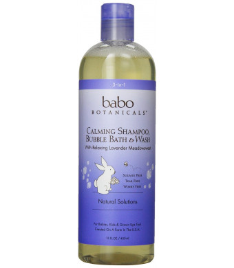 Babo Botanicals Lavender Meadowsweet 3 in 1 Bubble Bath Shampoo Wash, 15 Ounce