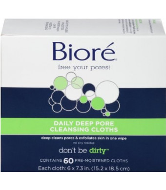 Biore Daily Deep Pore Cleansing Cloth, 60 Count