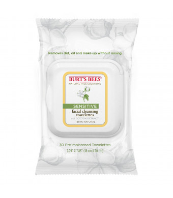 Burt's Bees Sensitive Facial Cleansing Towelettes with Cotton Extract, 30 Count