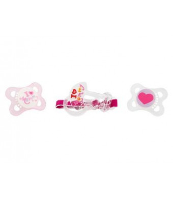 MAM Love and Affection Mommy Silicone Pacifier with Clip, Pink, 0-6 Months, 2-Count