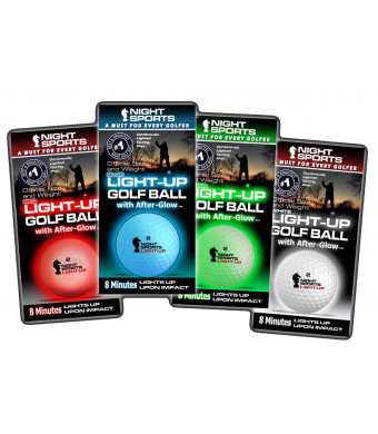 Night Sports USA Light Up Golf Ball (Pack of 4), Official Size/Weight, Red/Blue/Green/White