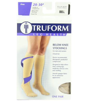 Truform 8865, Compression Stockings, Below Knee, Closed Toe, 20-30 mmhg, Beige, Large