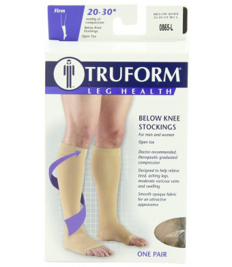 Truform 0865, Compression Stockings, Below Knee, Open Toe, 20-30 mmHg, Beige, Large