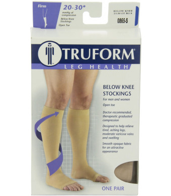 Truform 0865, Compression Stockings, Below Knee, Open Toe, 20-30 mmHg, Beige, Small