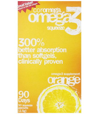Coromega Omega-3 Supplement, Orange Flavor, Squeeze Packets, 90-Count Box