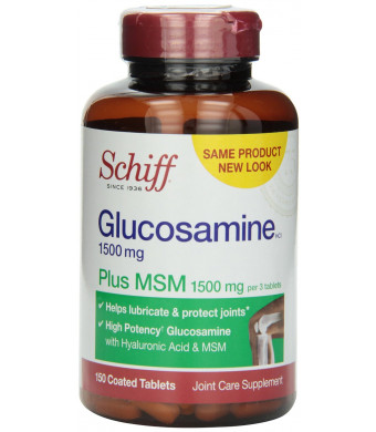 Schiff Glucosamine 1500mg Plus MSM 1500mg and Hyaluronic Acid, Joint Supplement, 150 Count