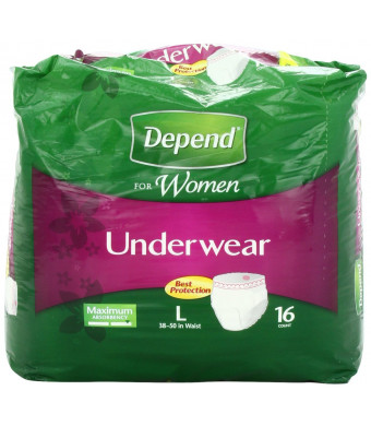 Depend For Women Underwear, Maximum Absorbency, L (38-50 Inch), 16 ct.